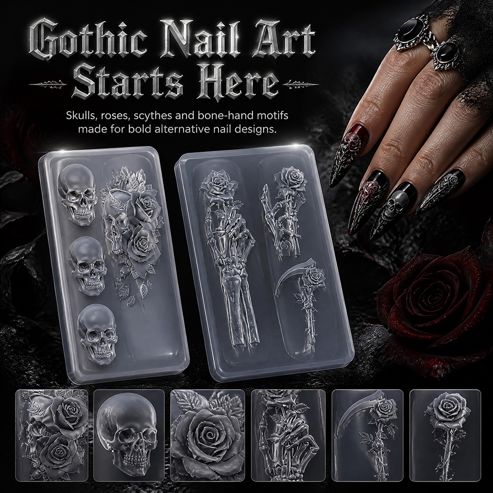 Resin Art Templates Free - 2-teiliges Set Dunkelrosa Totenkopf Silikon Nagelkunst-Form
