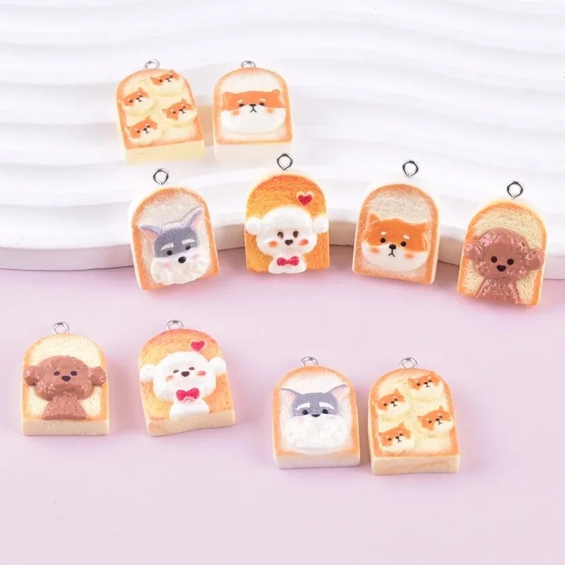 Resin Art Pendant - 10 Stück niedliche Toast-Hund-Harzanhänger, Cartoon-Tier-Charms, DIY-Bastelbedarf