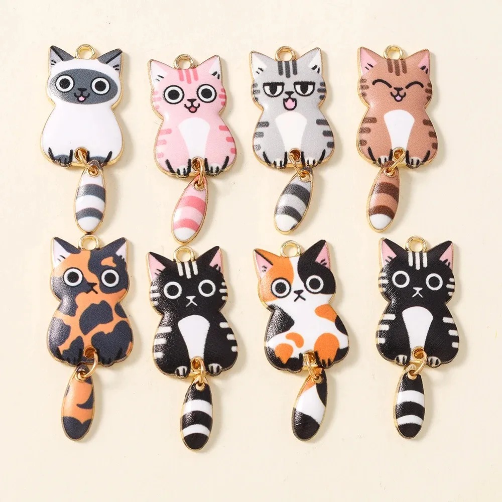 Resin Art Pendant - 10 Stück 16×39mm niedliche Cartoon-Katzen-Harzanhänger, schöne