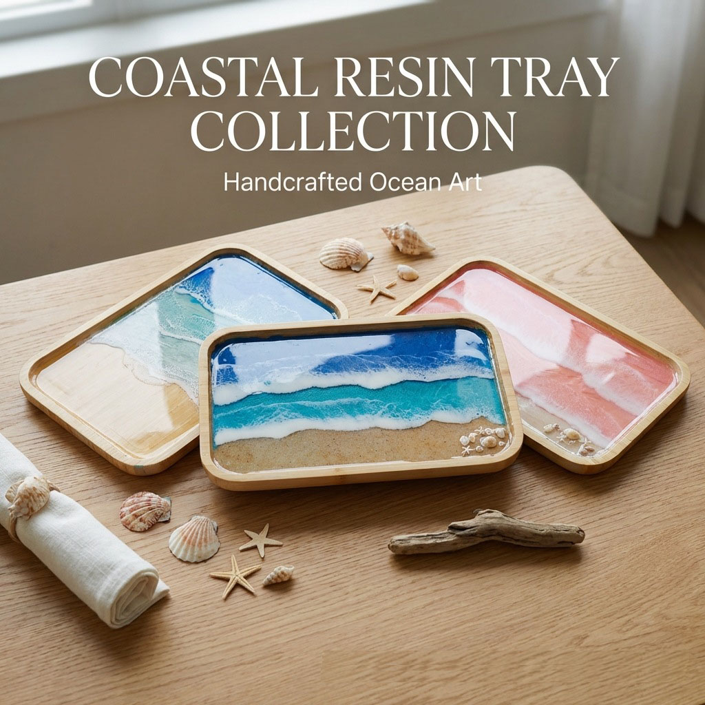 Resin Art Kitchen - Epoxidharz-Ozean-Kunst-Dekotablett für Kaffee- und Esstische, Arbeitsplatten,