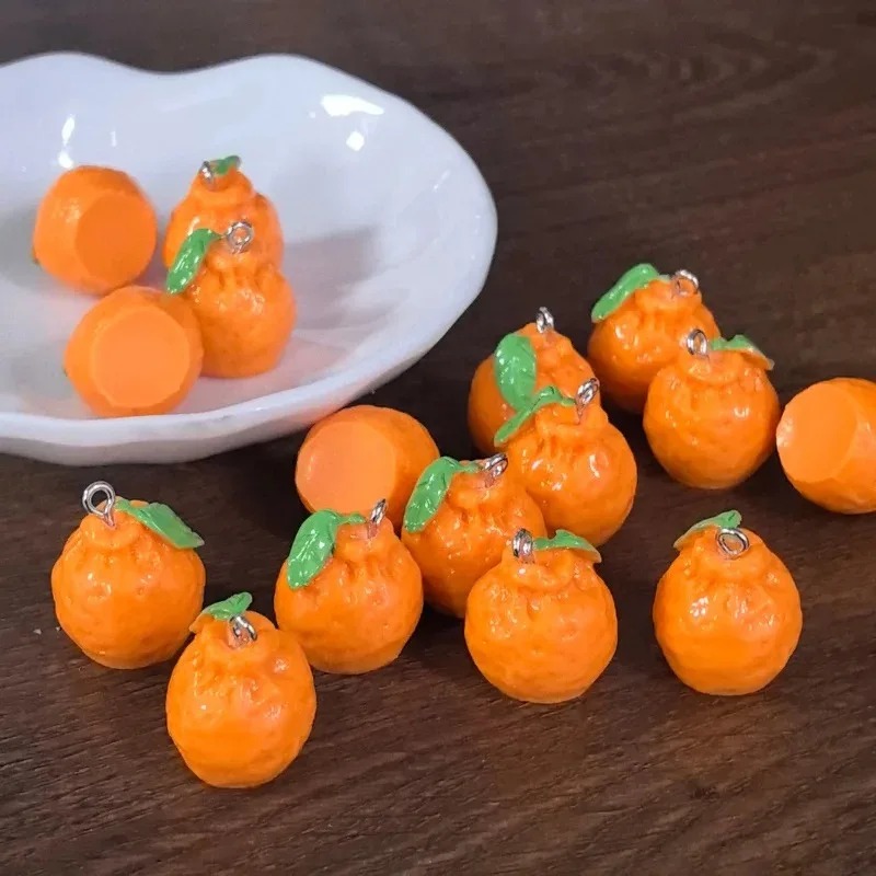 Resin Art Pendant - 10 Stück 3D-Simulations-Dekopon-Mandarinen-Harzanhänger, künstliche Frucht-Tangerine-Anhänger, DIY-Bastelbedarf
