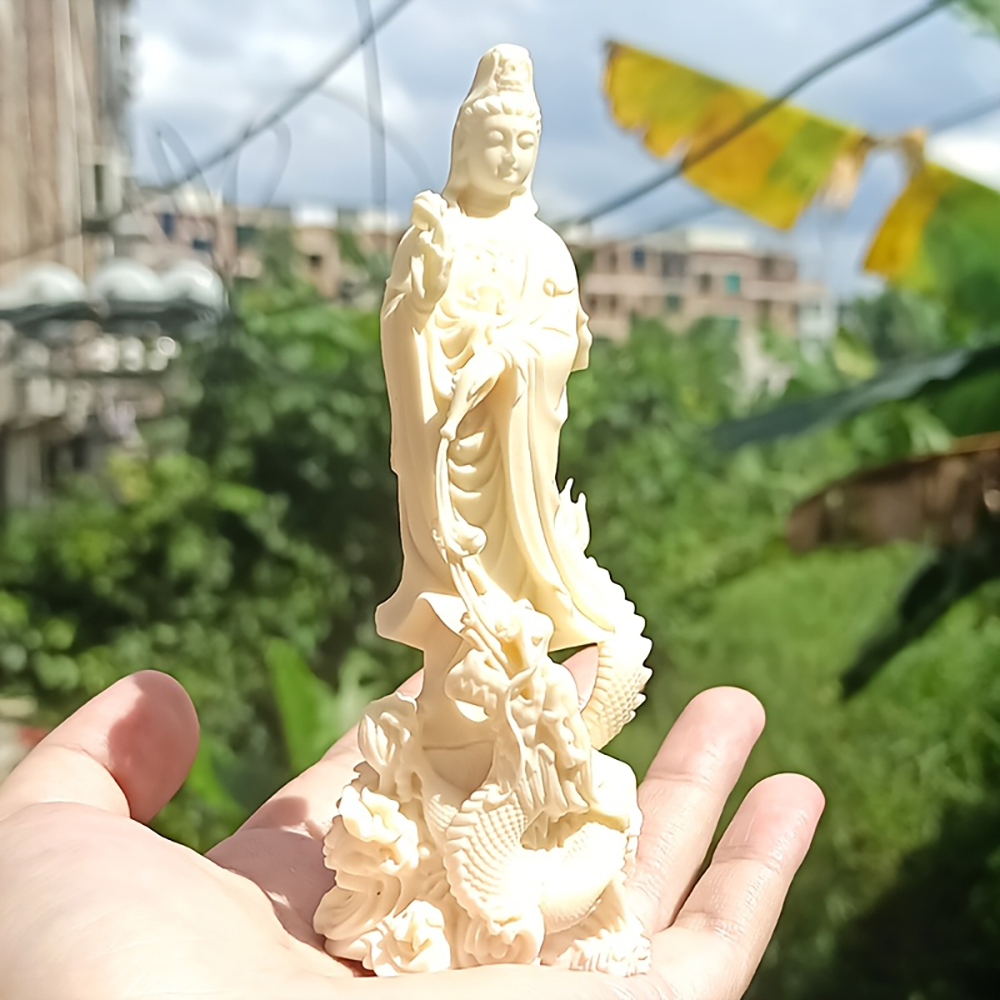 Resin Art Aesthetic - Harz-Guanyin-Buddha-Statue Weihnachts- und Neujahrs-Gebetsornament Zen-Stil Kunsthandwerk