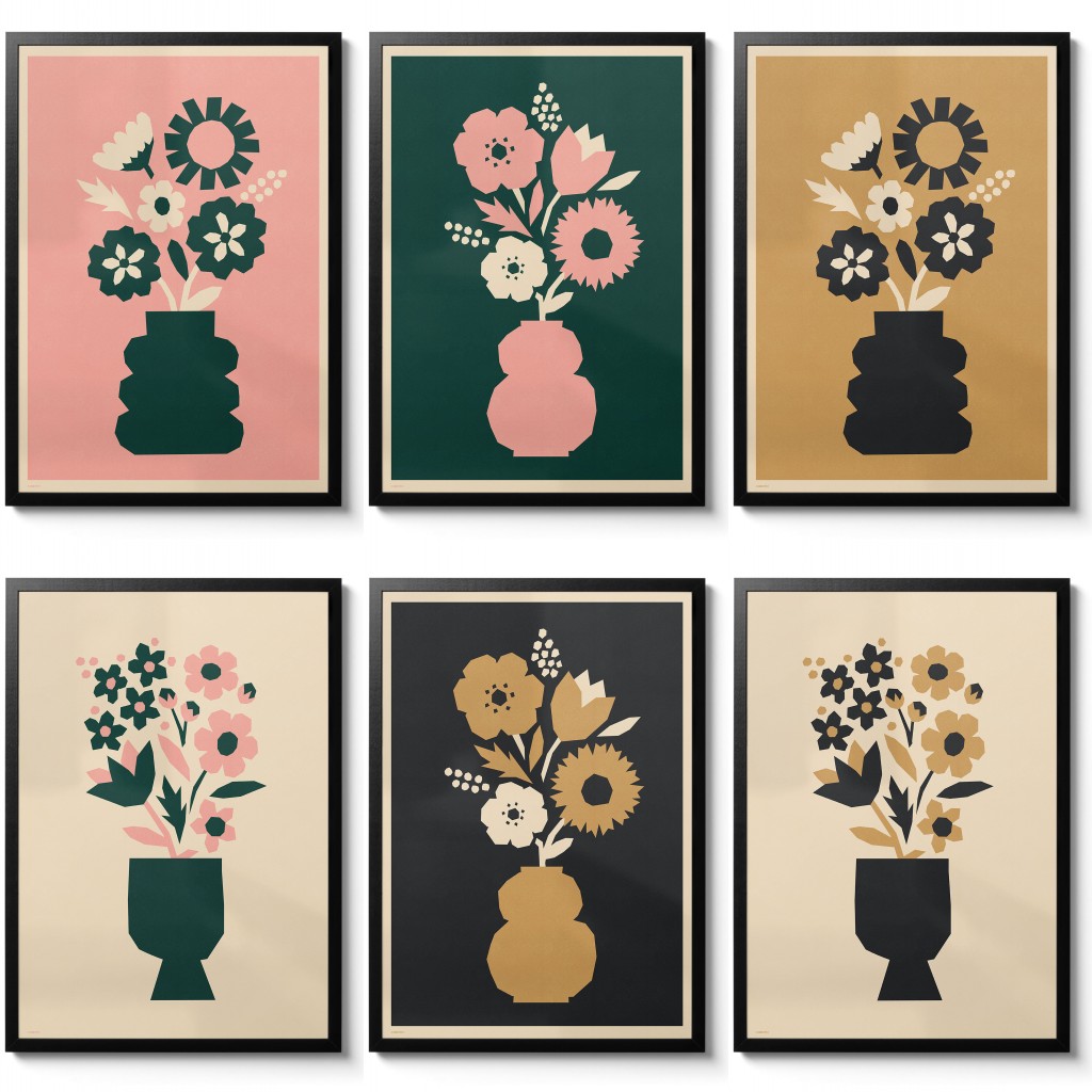 Resin Art Aesthetic - Mid-Century Blumen-Diamant-Druck Minimalistische Ästhetische Wandkunst Retro-Blumenstrauß-Poster